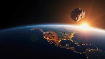 Asteroid Approaching Earth Over North America At Night