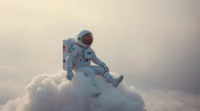 Astronaut Sitting Relaxed On A Fluffy Cloud