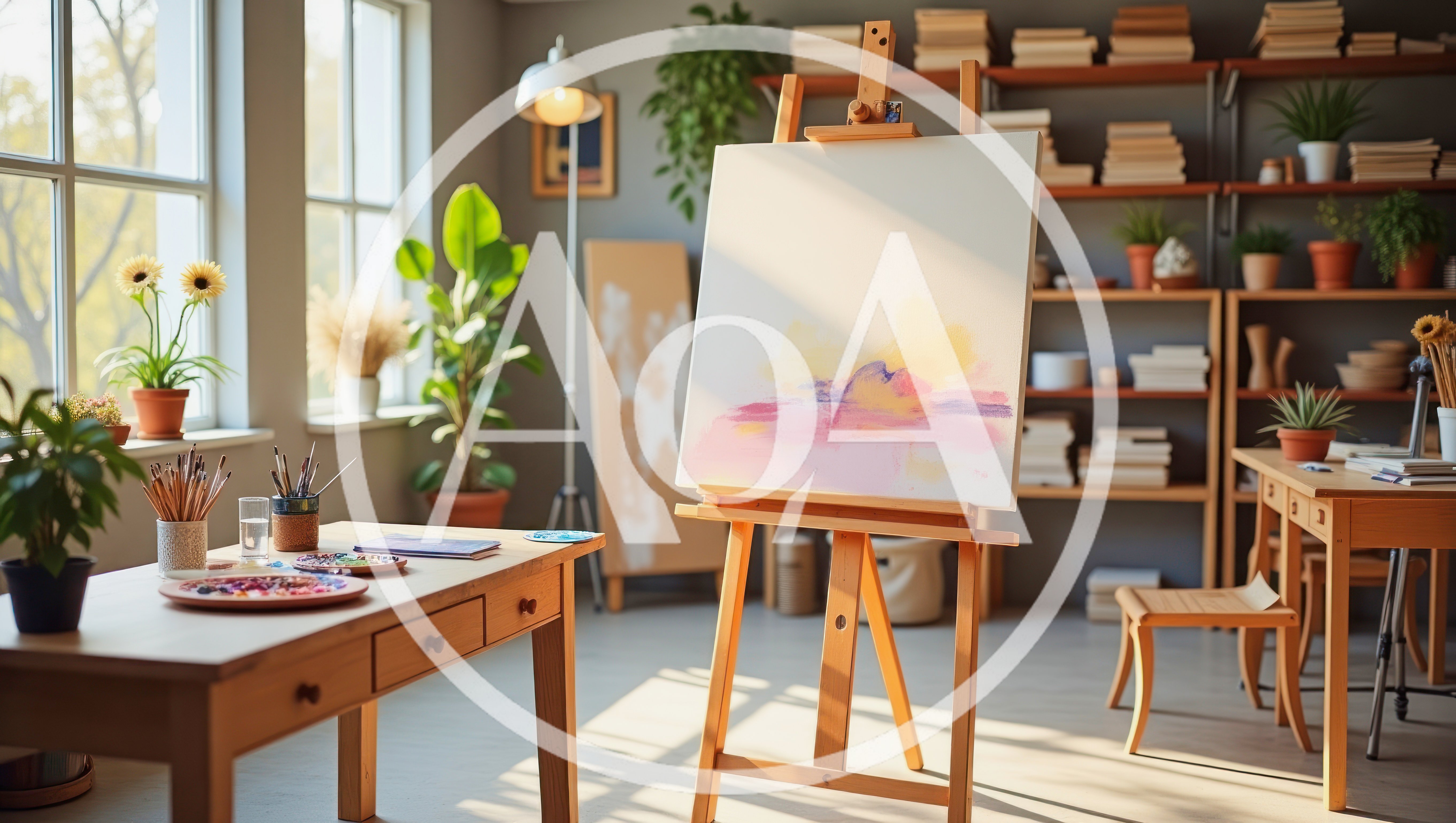 Bright Artist Studio With Easel And Painting