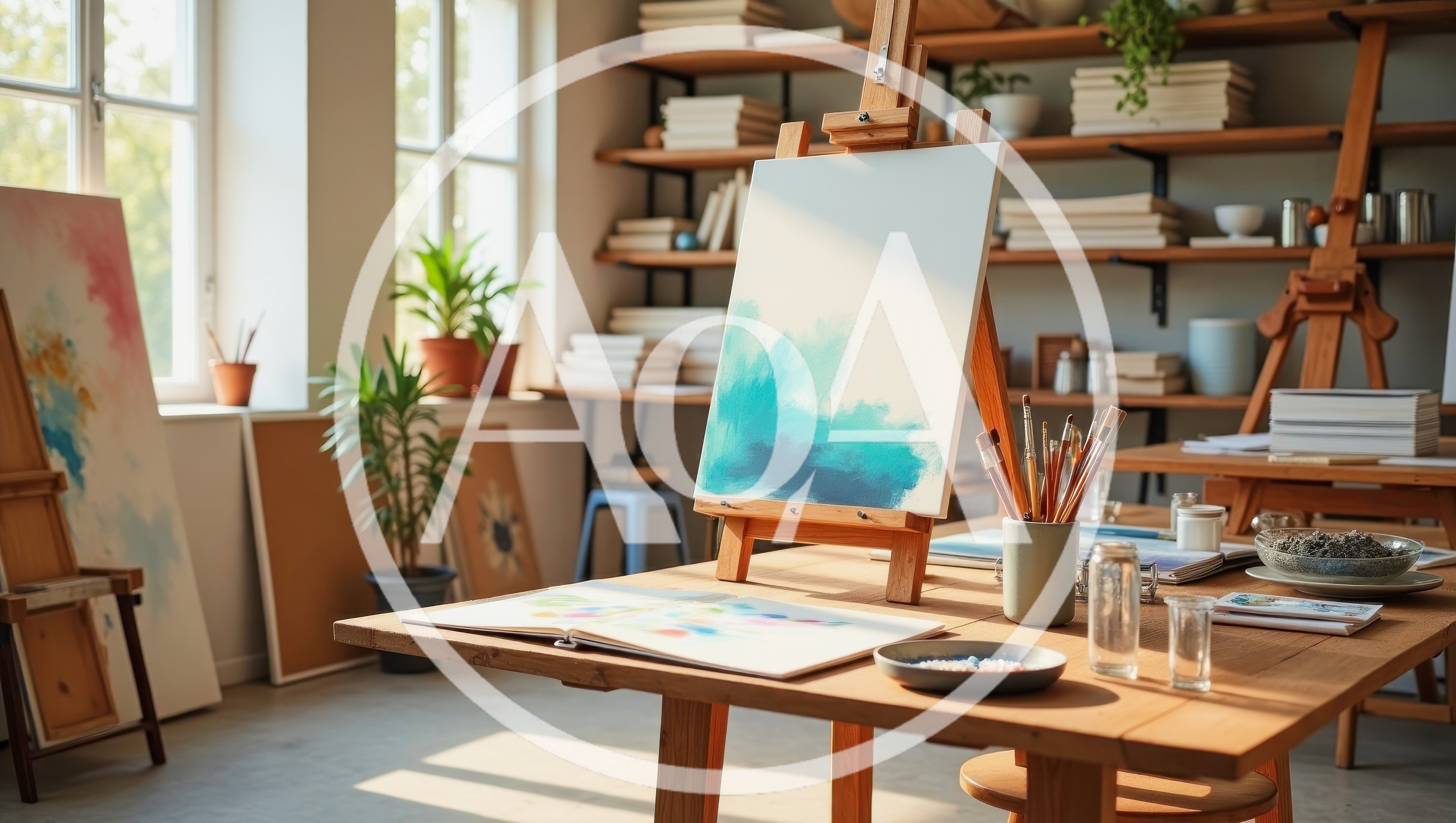 Art Studio Interior With Easel And Painting Supplies