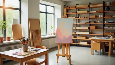 Bright Artist Studio With Easel And Painting Supplies