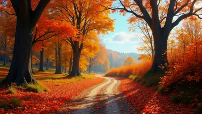 Winding Dirt Path Through Vibrant Autumn Forest