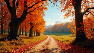 Scenic Dirt Road Through Vibrant Autumn Forest