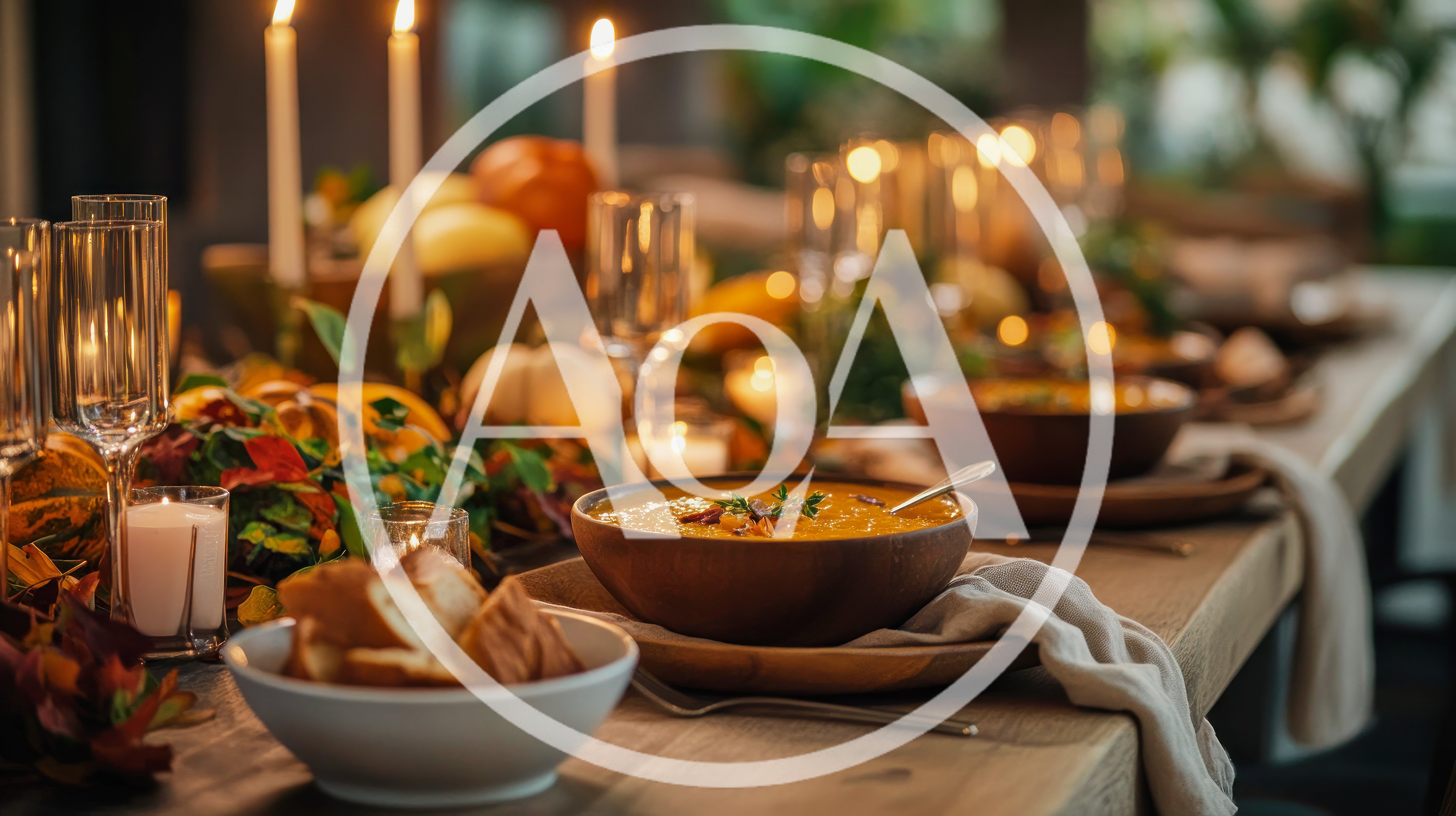Festive Thanksgiving Dinner Table With Pumpkin Soup