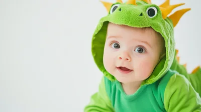 Cute Baby Wearing A Green Dragon Costume