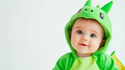 Adorable Baby Wearing A Green Dragon Costume