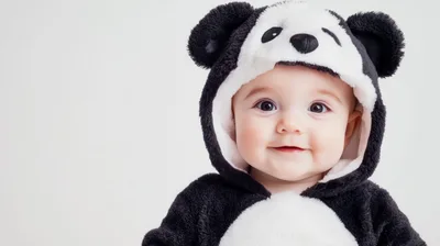 Adorable Baby Wearing A Soft Panda Costume