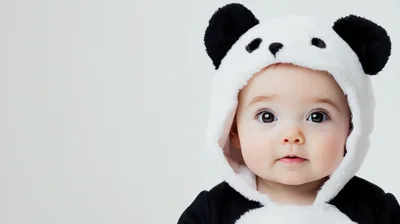 Adorable Baby Wearing A Soft Panda Costume