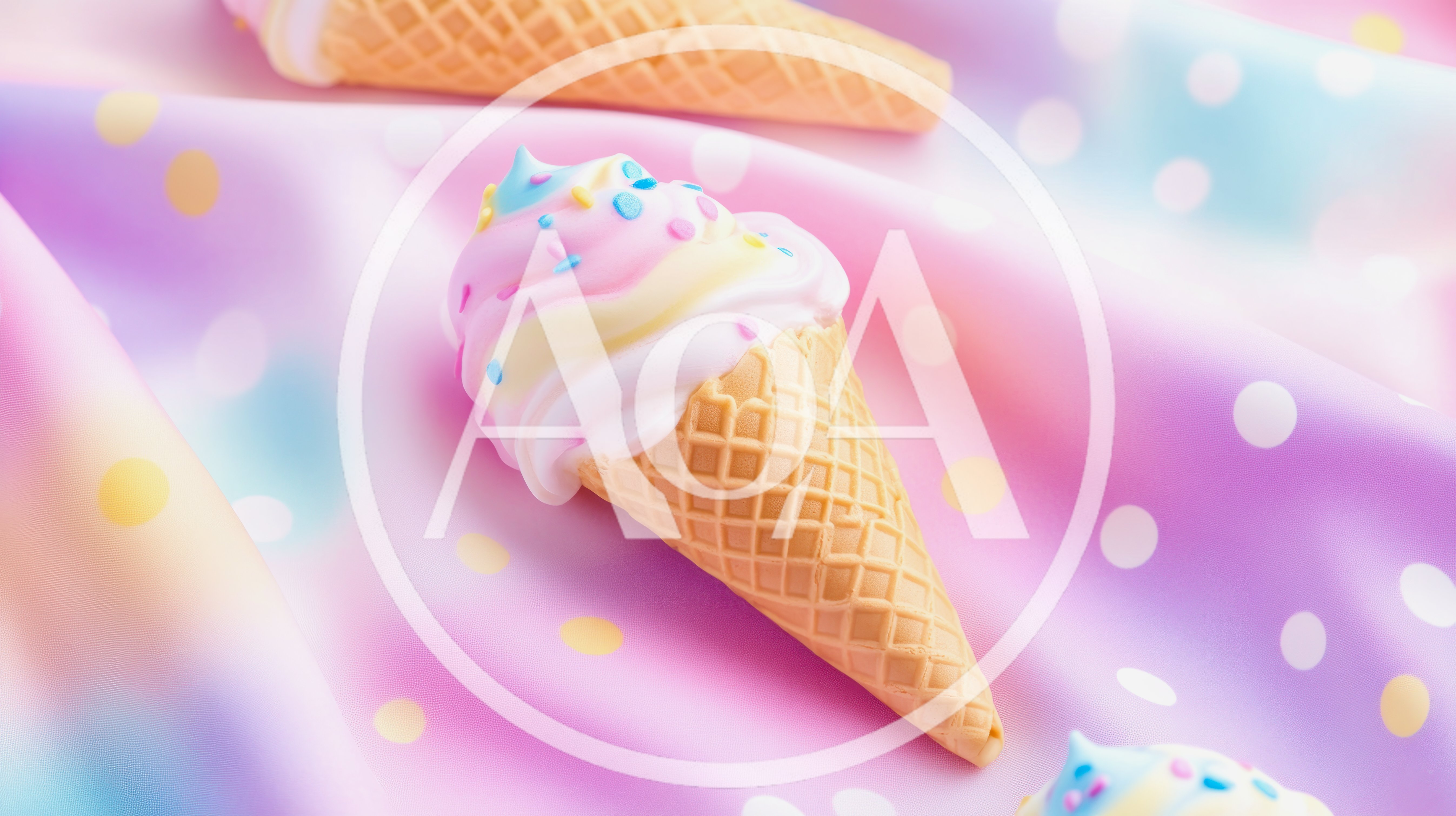 Pastel Ice Cream Cones On Polka Dot Fabric