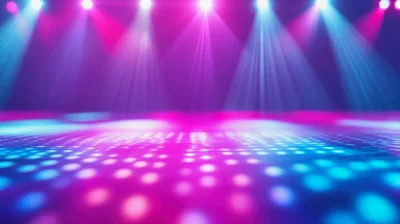 Empty Disco Dance Floor With Colorful Stage Lighting