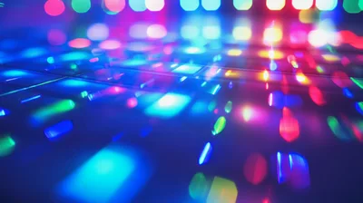 Abstract Colorful Disco Light Reflections On Dark Surface