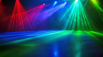 Colorful Stage Lighting Beams In Dark Atmosphere
