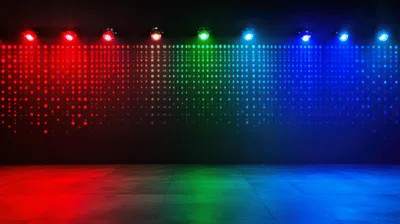 Empty Stage With Colorful Spotlight Beams And Light Pattern