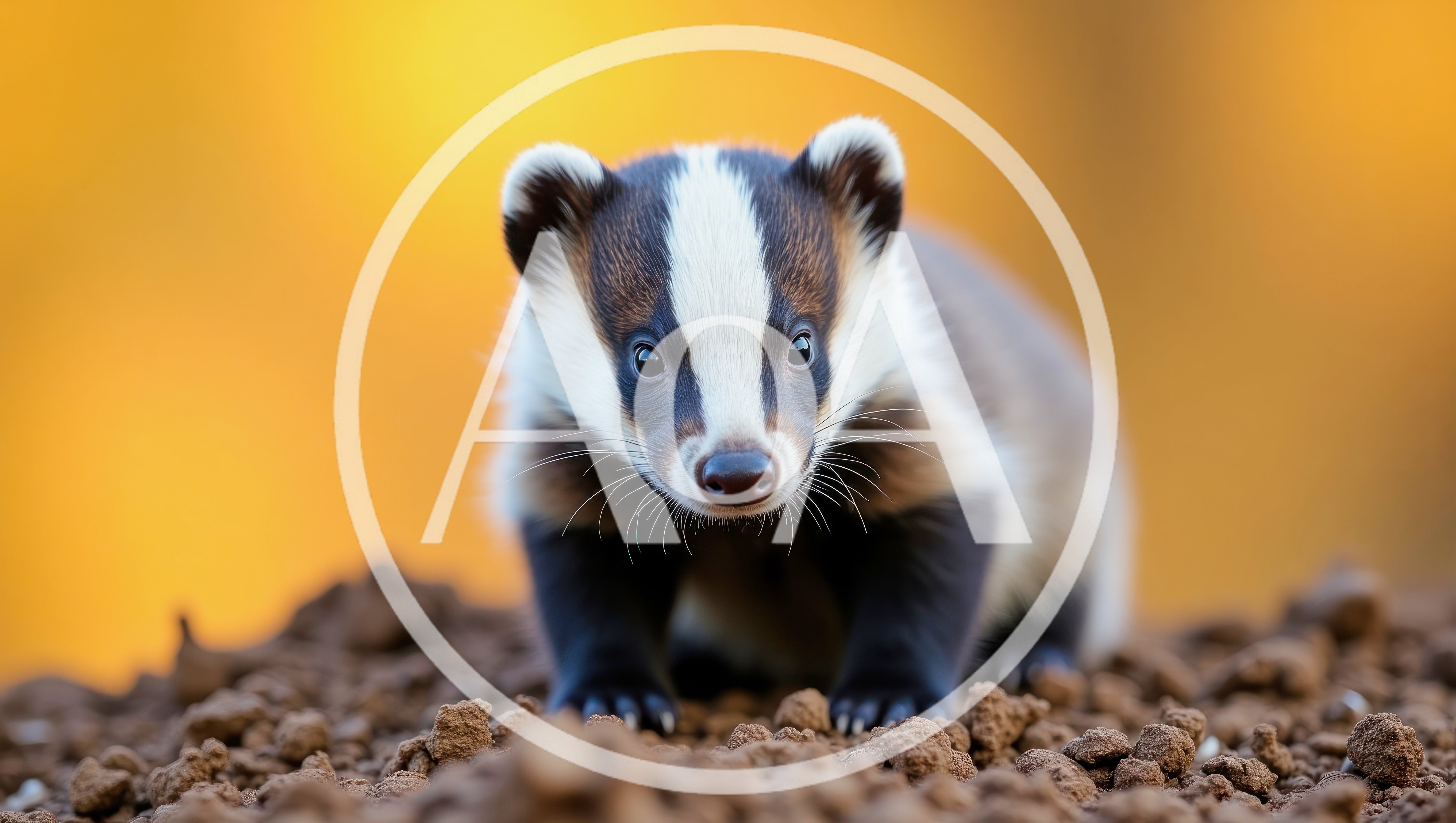 Young European Badger Standing On Brown Soil