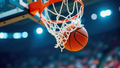 Basketball Passing Through The Hoop Net