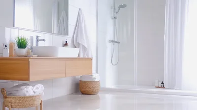 Modern Minimalist Bathroom Interior With Floating Vanity