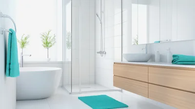Modern Minimalist Bathroom Interior With Wooden Vanity