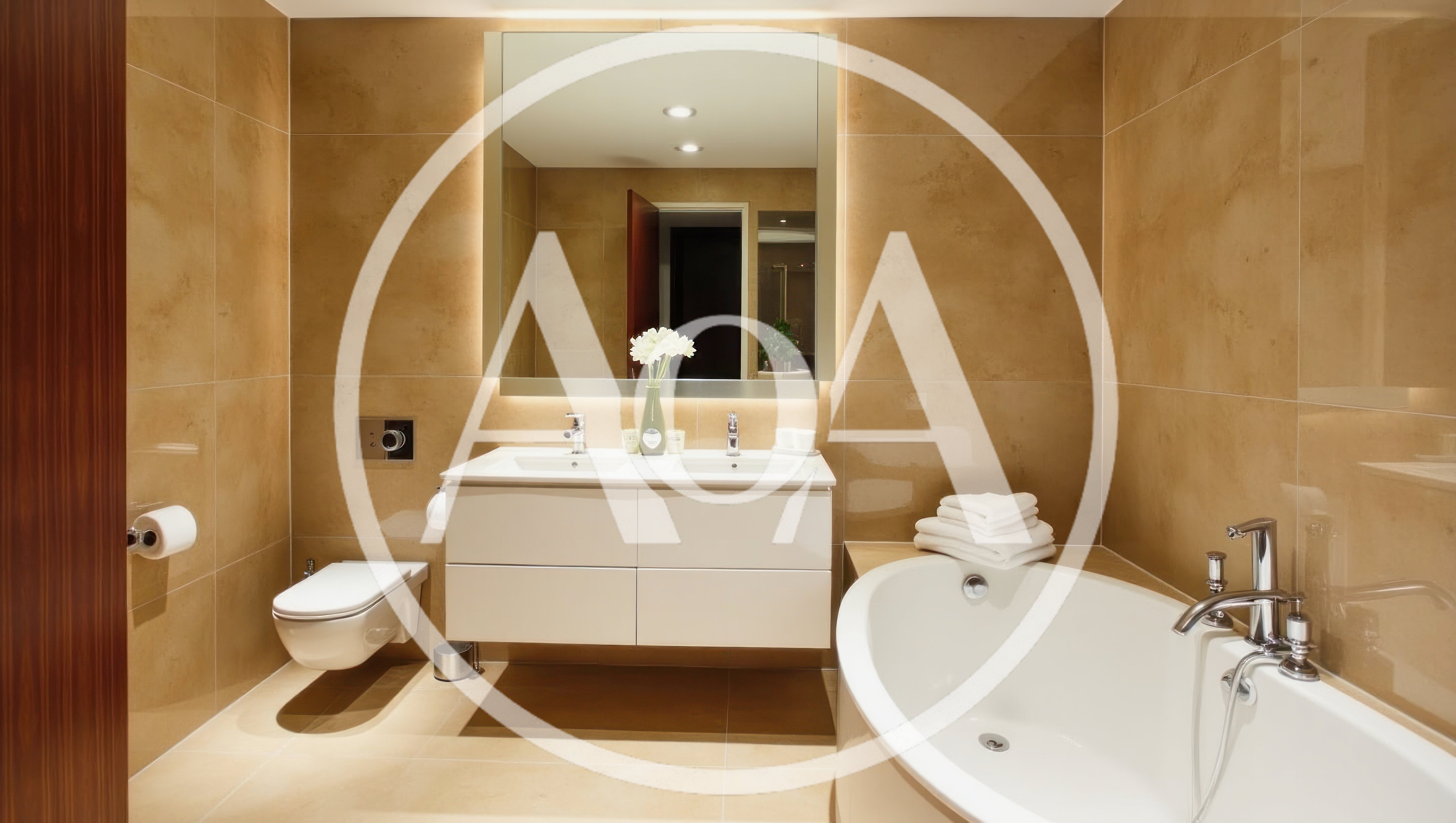 Modern Luxury Bathroom Interior With Bathtub And Vanity