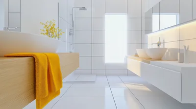 Modern Minimalist Bathroom Interior With Floating Vanities