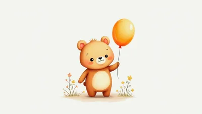 Cute Cartoon Bear Holding A Yellow Balloon