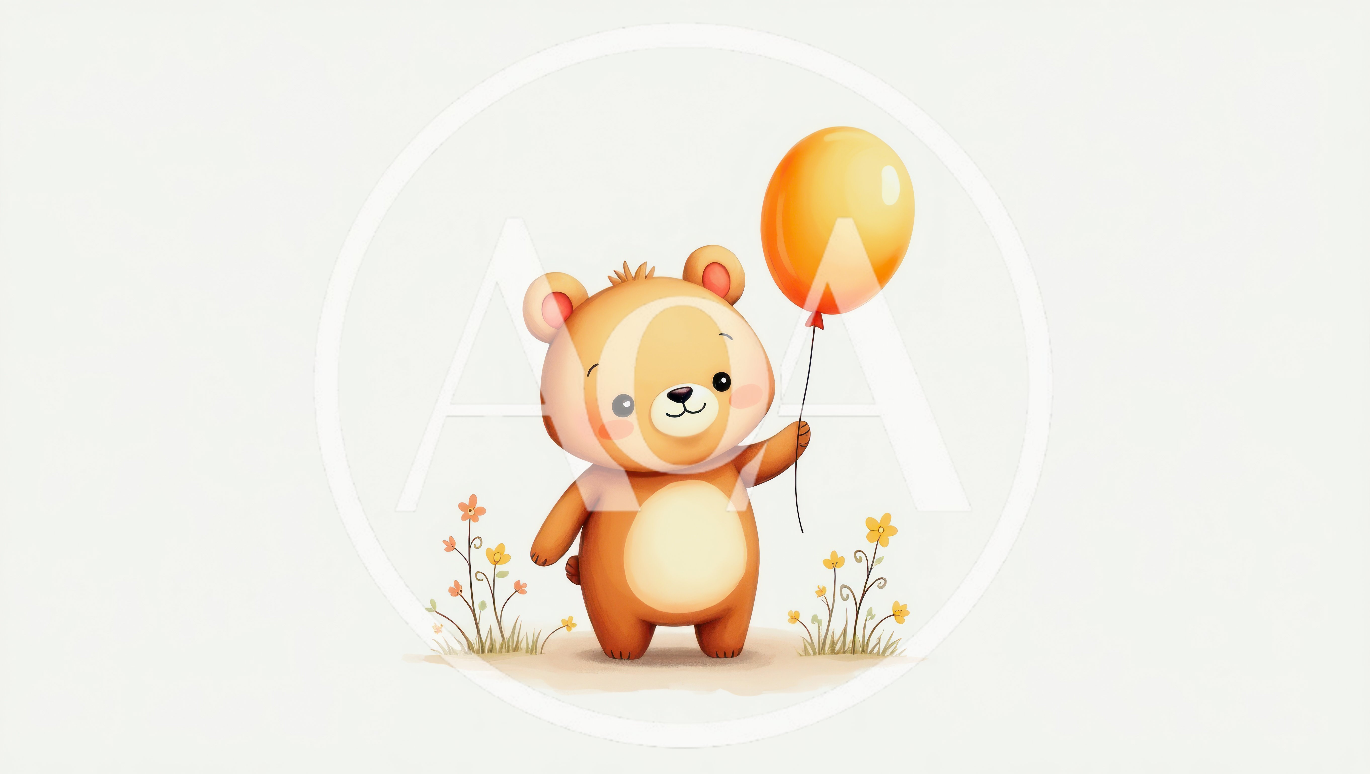 Cute Cartoon Bear Holding A Yellow Balloon