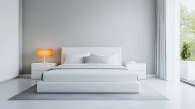 Modern Minimalist Bedroom Interior With White Bed