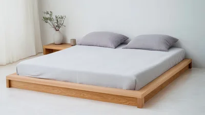 Minimalist Wooden Platform Bed In Bright Bedroom