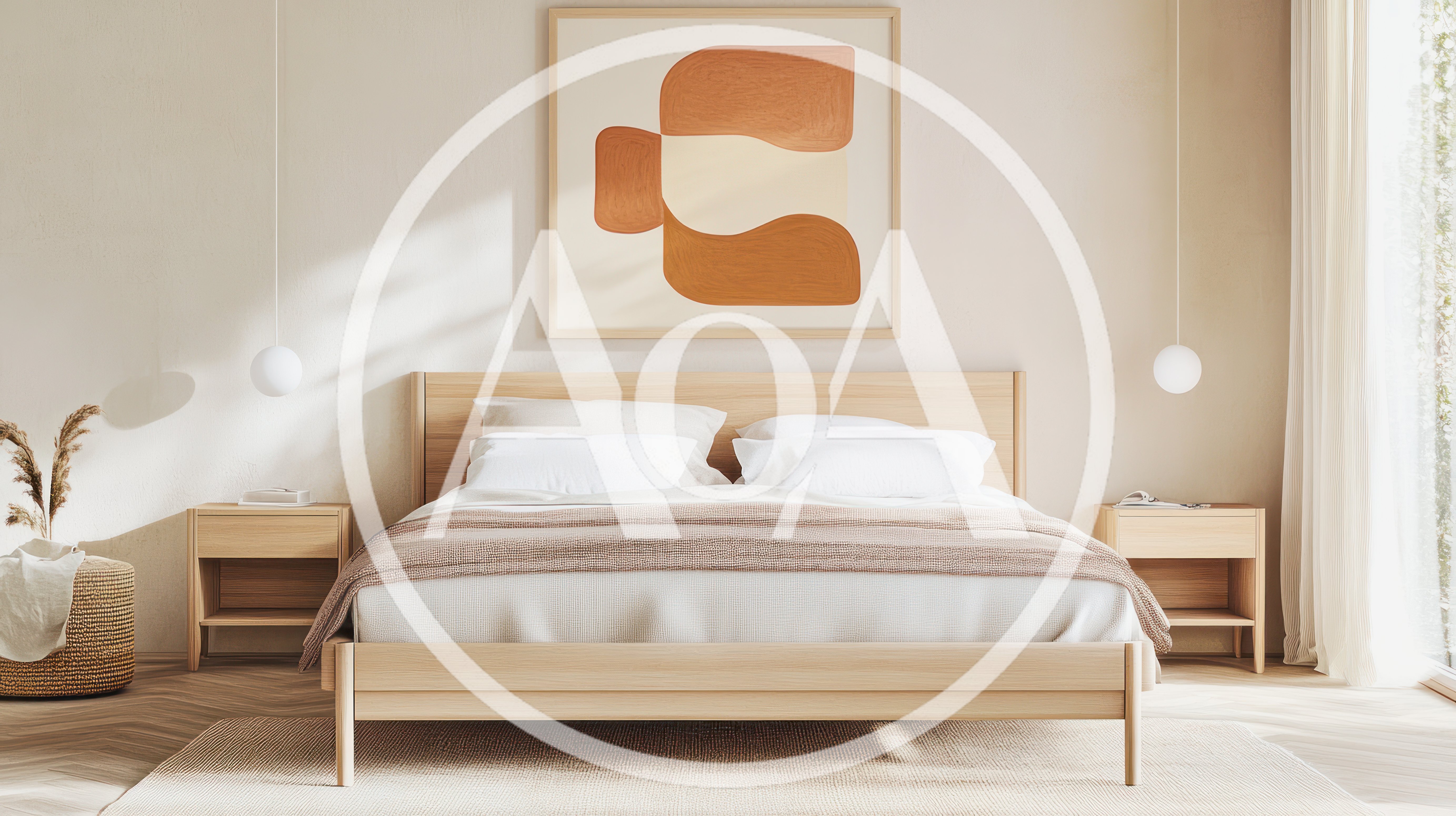 Modern Minimalist Bedroom Interior With Wooden Bed Frame