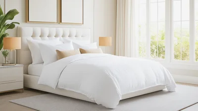Modern Minimalist Bedroom Interior With White Bedding
