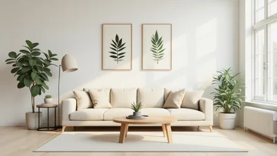 Modern Minimalist Living Room Interior With Beige Sofa