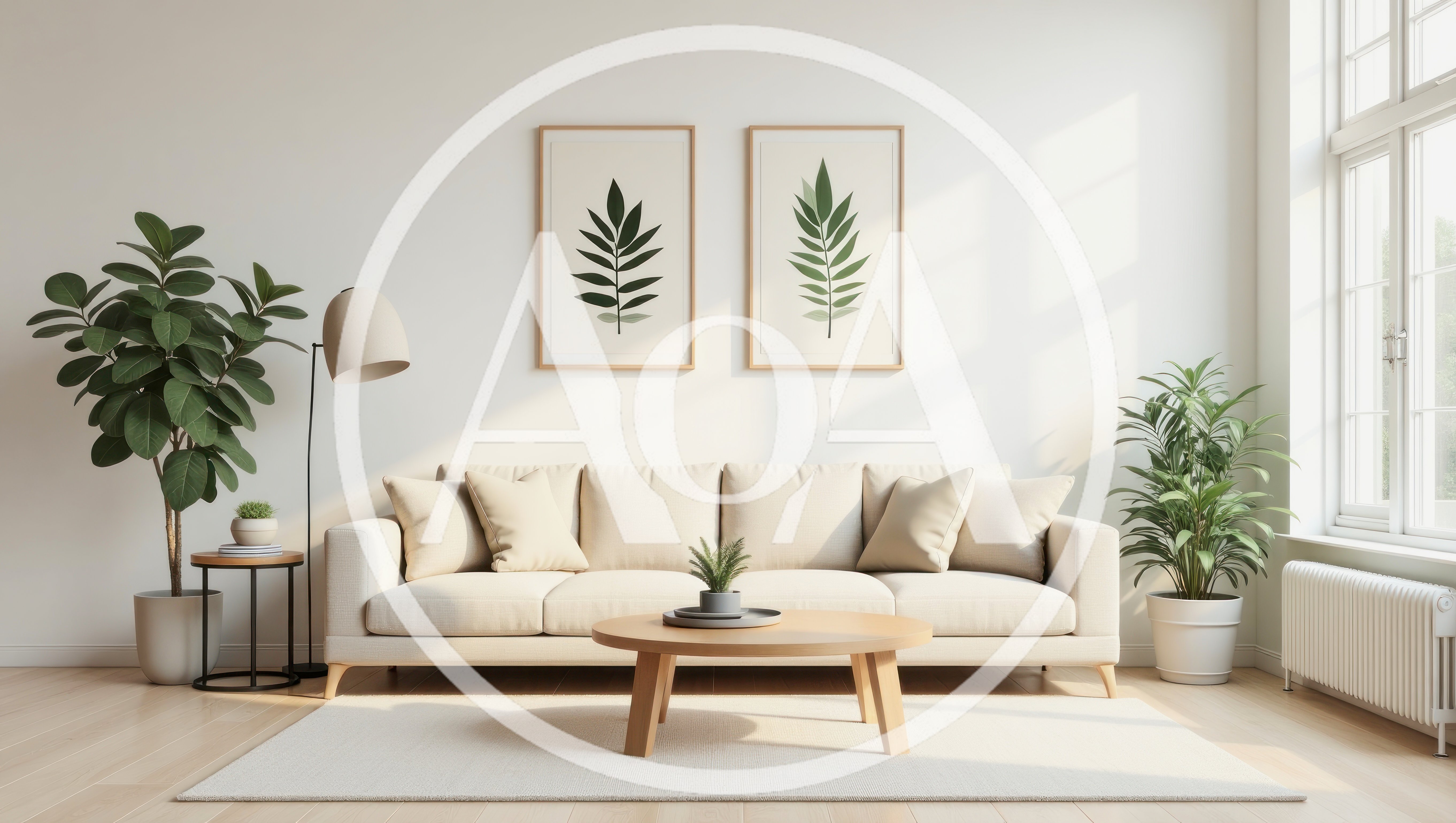Modern Minimalist Living Room Interior With Beige Sofa