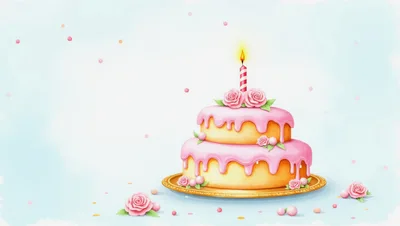 Two Tier Birthday Cake With Pink Frosting And Candle