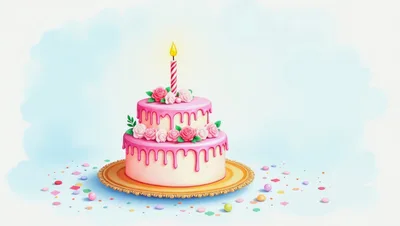 Two Tier Pink Birthday Cake With Candle