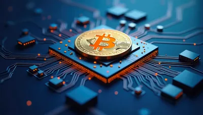 Bitcoin Coin Resting On A Computer Processor Chip