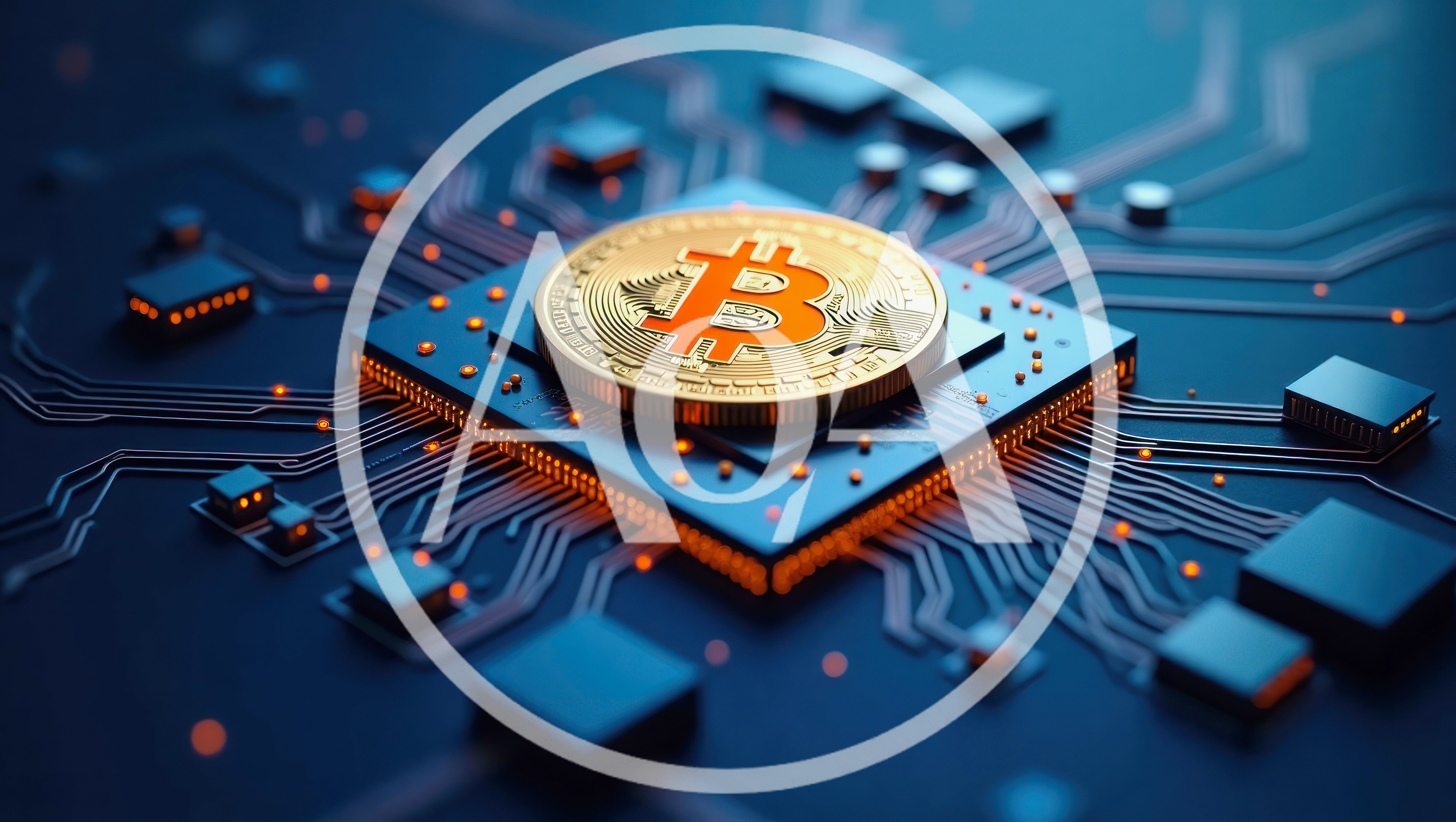 Bitcoin Coin Resting On A Computer Processor Chip