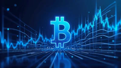 Glowing Bitcoin Symbol With Digital Financial Market Data