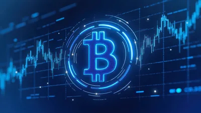 Digital Bitcoin Symbol With Financial Trading Chart Background