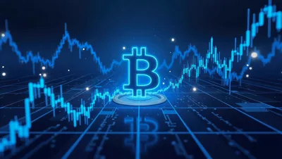 Bitcoin Symbol With Glowing Financial Market Data Charts