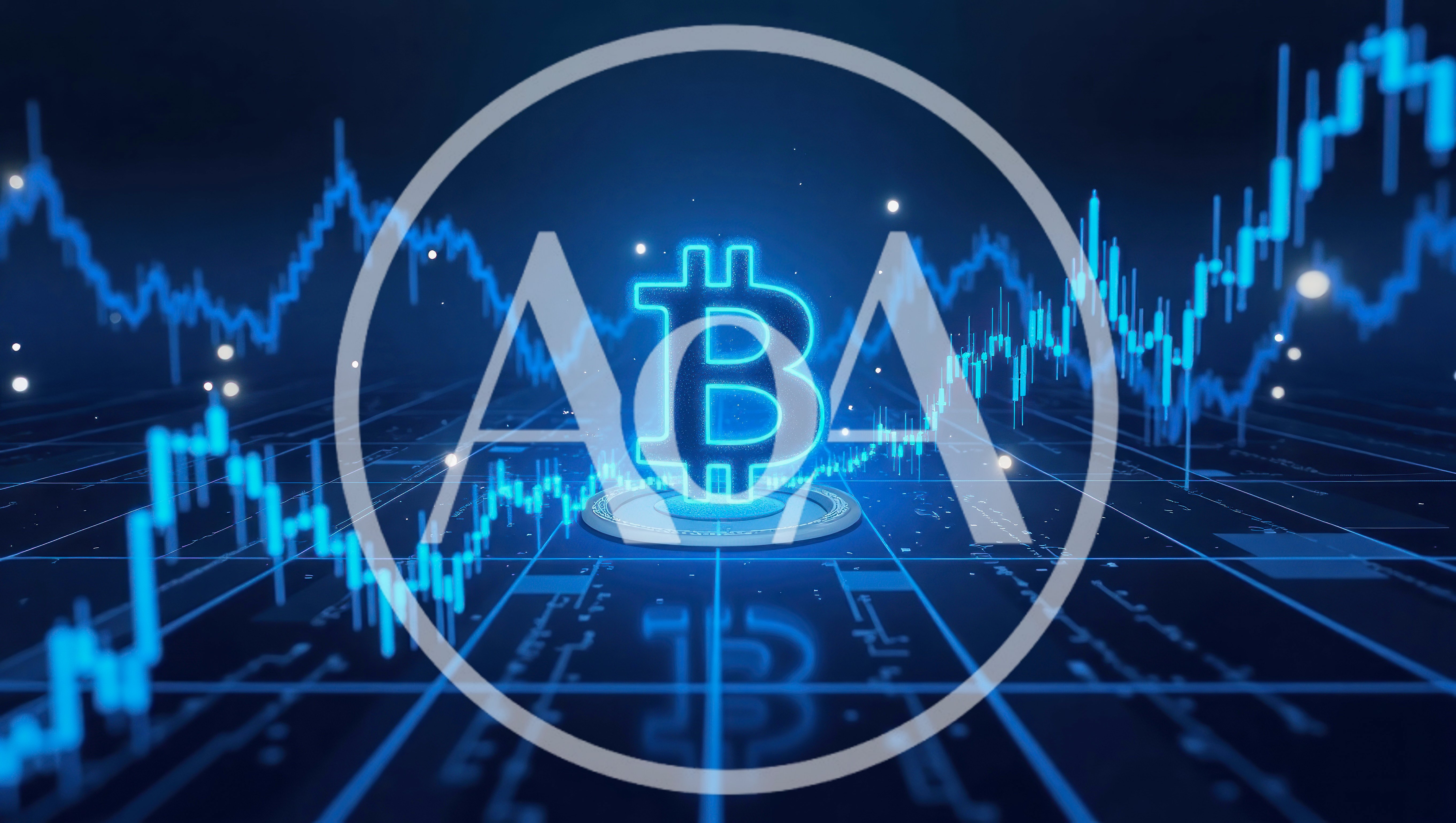 Bitcoin Symbol With Glowing Financial Market Data Charts