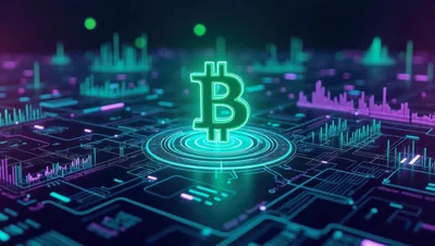 Glowing Bitcoin Symbol On Digital Financial Data Grid