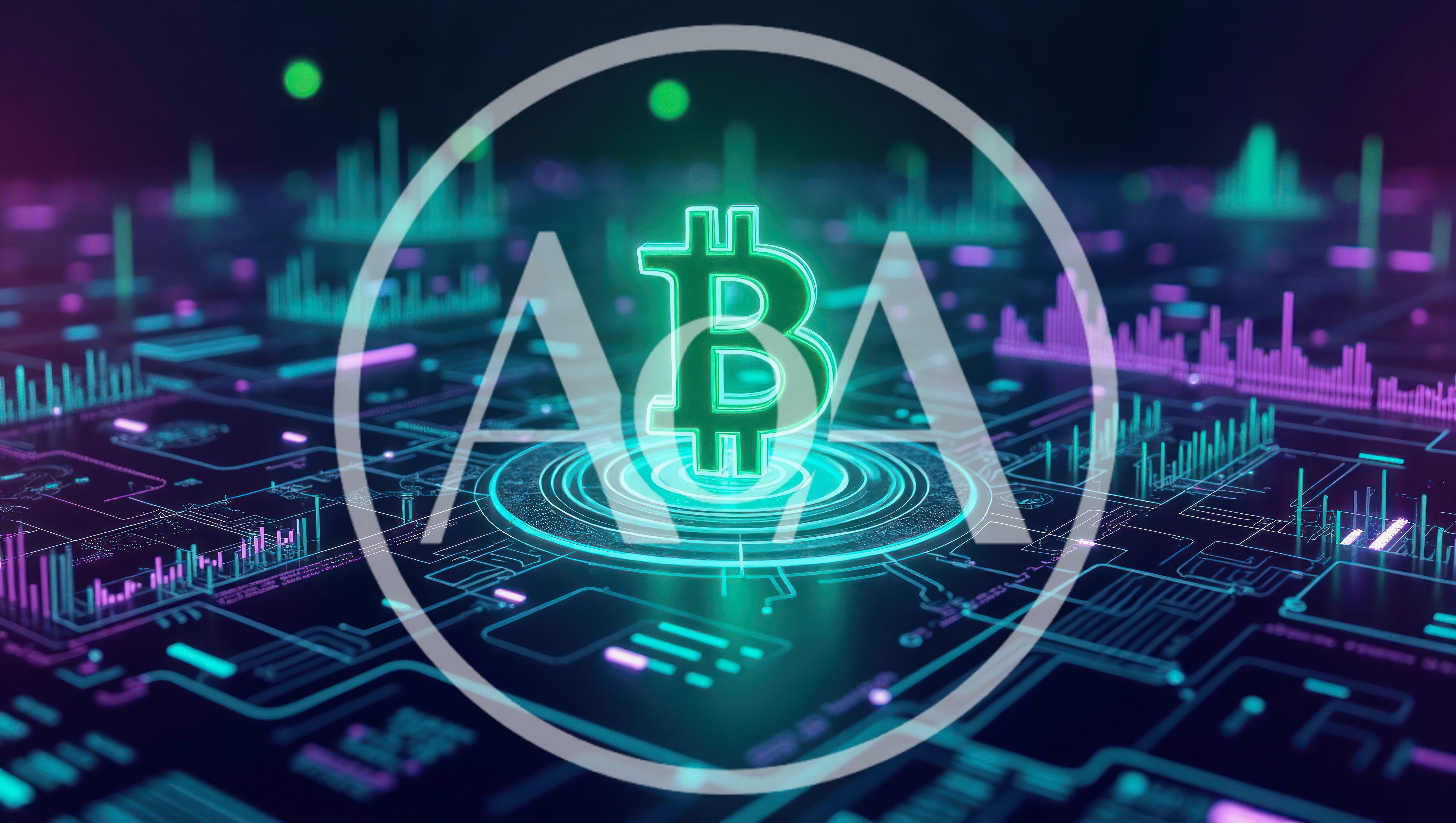 Glowing Bitcoin Symbol On Digital Financial Data Grid