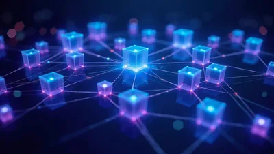 Digital Blockchain Network Nodes Connected In Cyberspace