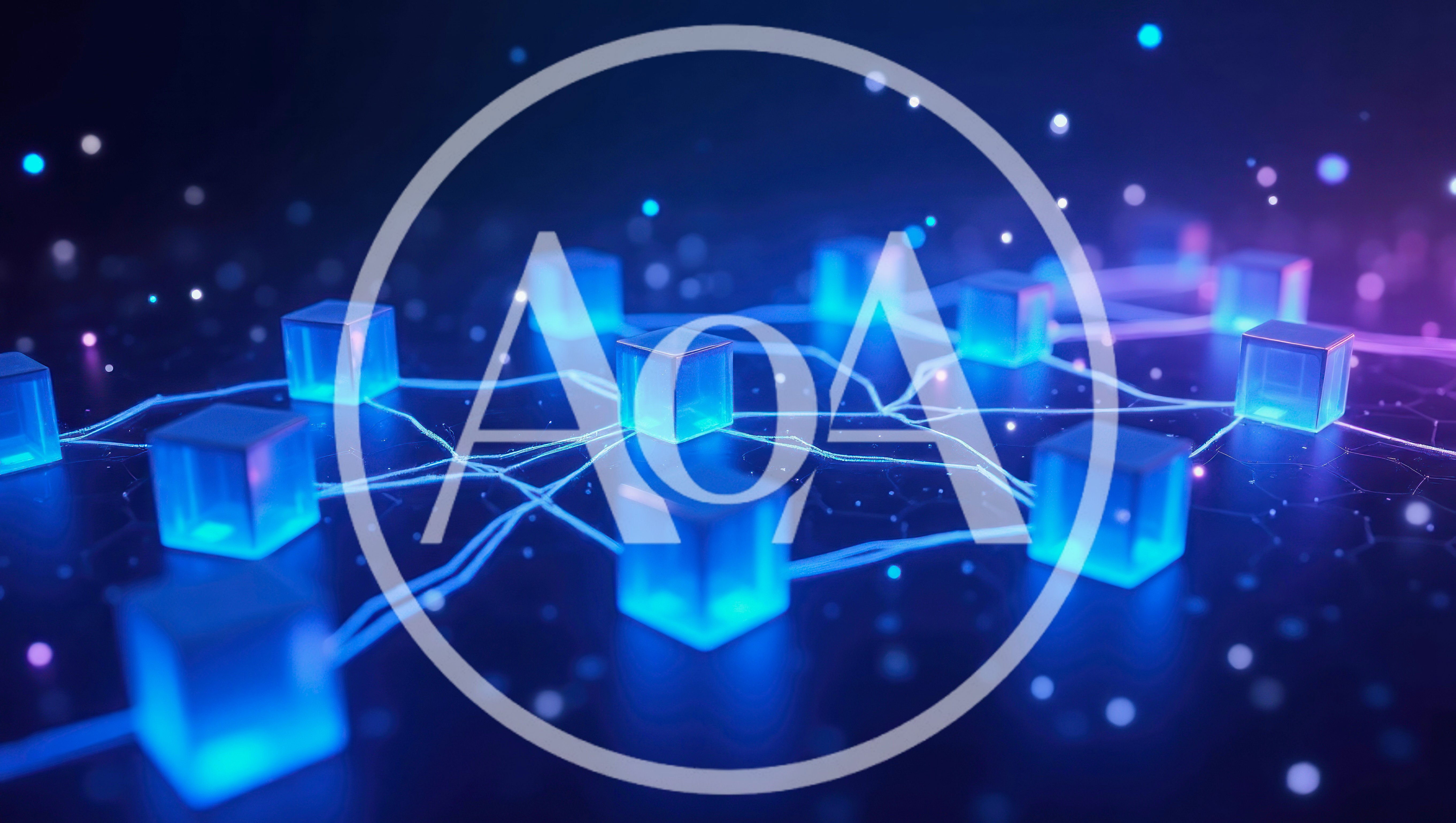 Digital Blockchain Network Nodes Connected By Glowing Data Lines