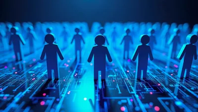 Digital Human Silhouettes On Glowing Circuit Board Background