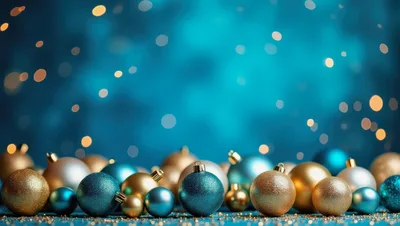 Christmas Ornaments Arranged on a Blue Background