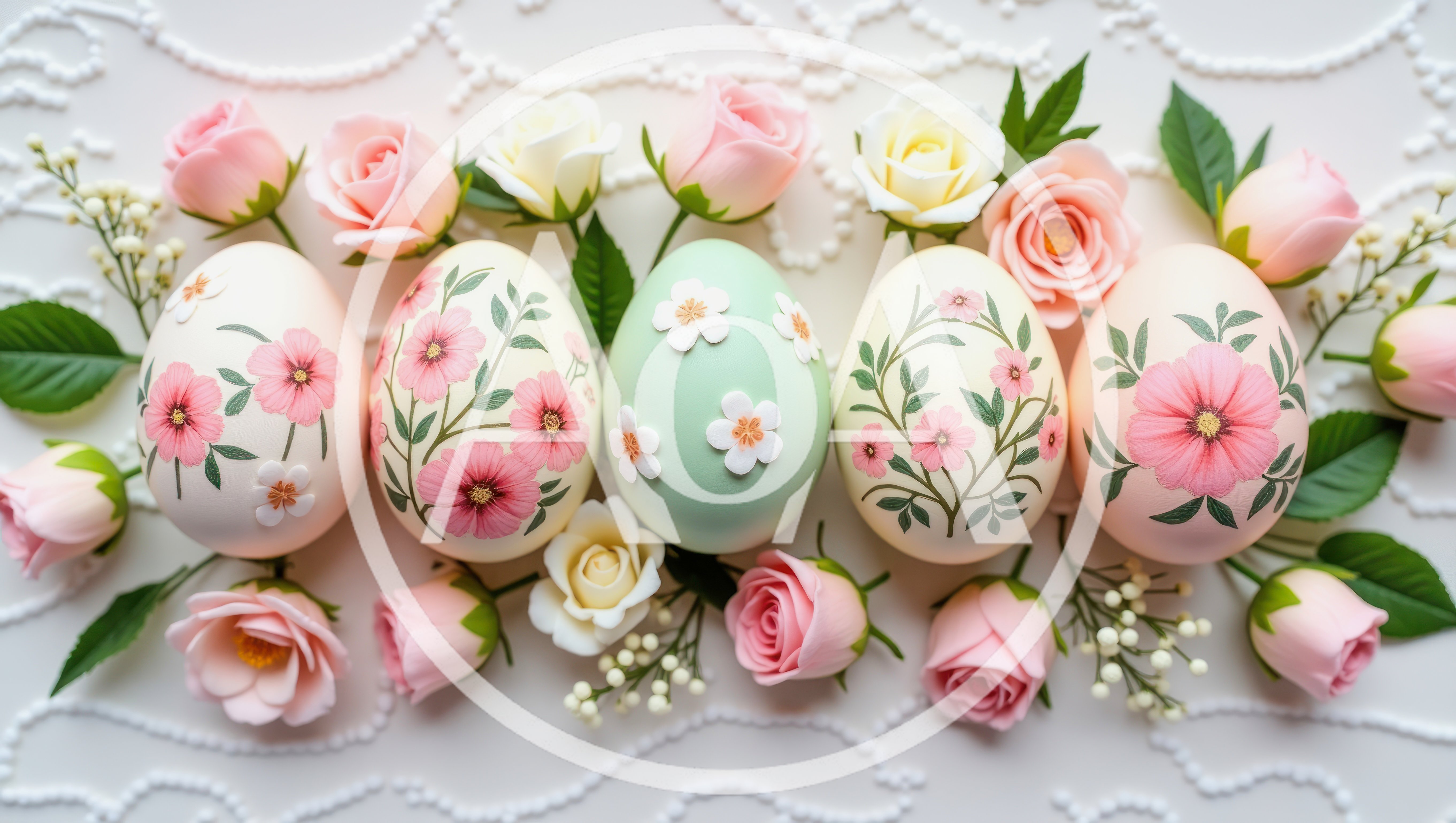 Easter Eggs Decorated With Floral Patterns And Roses