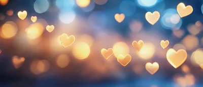 Floating Golden Heart Bokeh Background