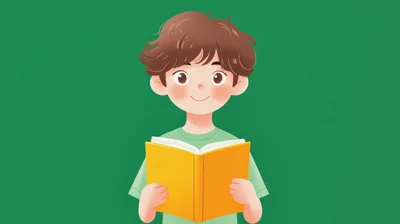 Cartoon Boy Reading An Open Yellow Book