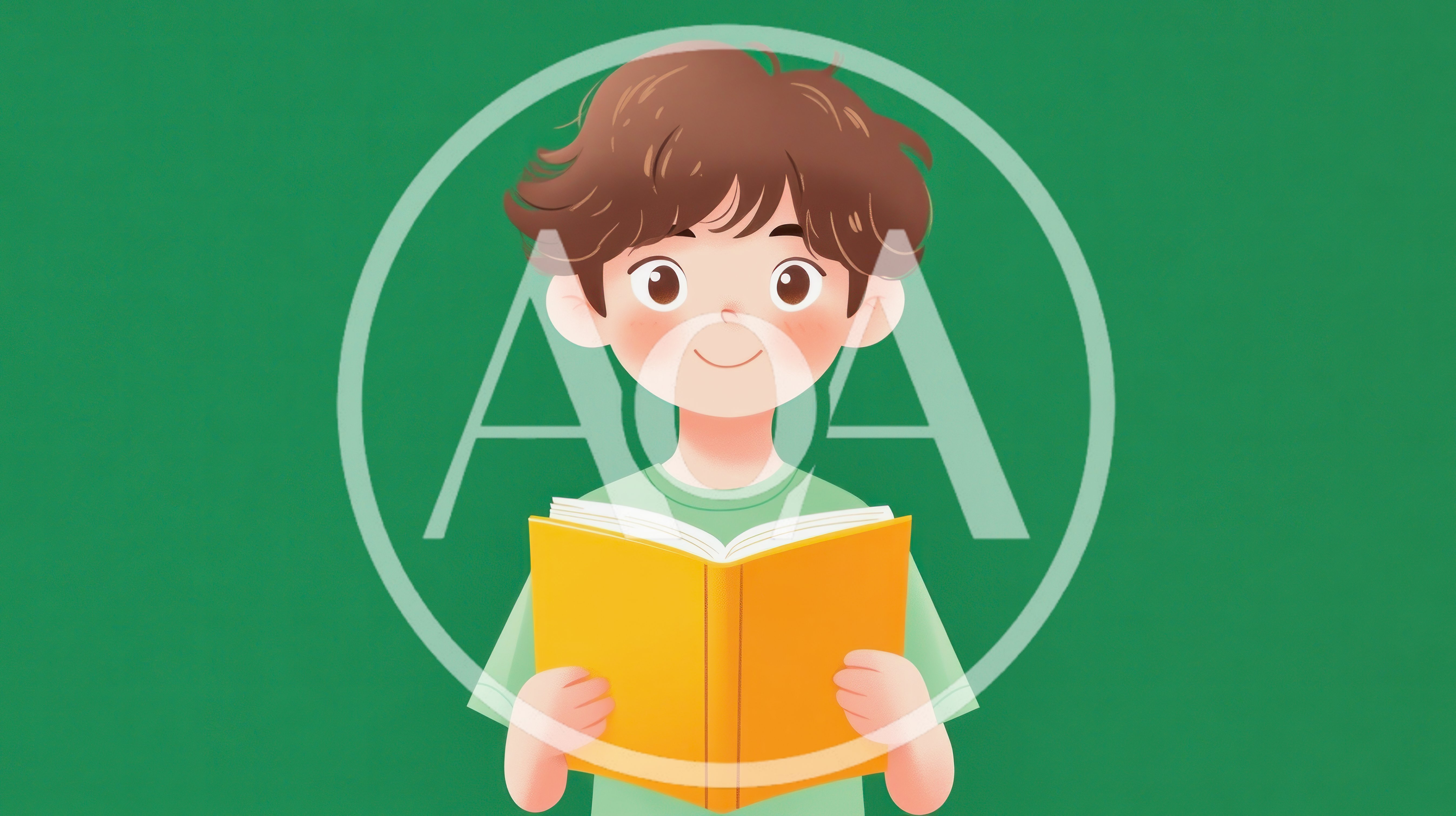 Cartoon Boy Reading An Open Yellow Book