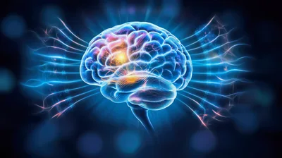Digital Human Brain With Glowing Neural Network Connections
